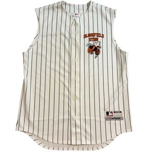 Bloomfield Sting Majestic Baseball Jersey Sleeveless Pinstripe Klemanski Large